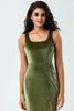 Load image into Gallery viewer, Velvet Mermaid Sleeveless Olive Bridesmaid Dress with Slit