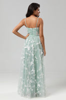 Load image into Gallery viewer, Spaghetti Straps Matcha Bridesmaid Dress with Appliques