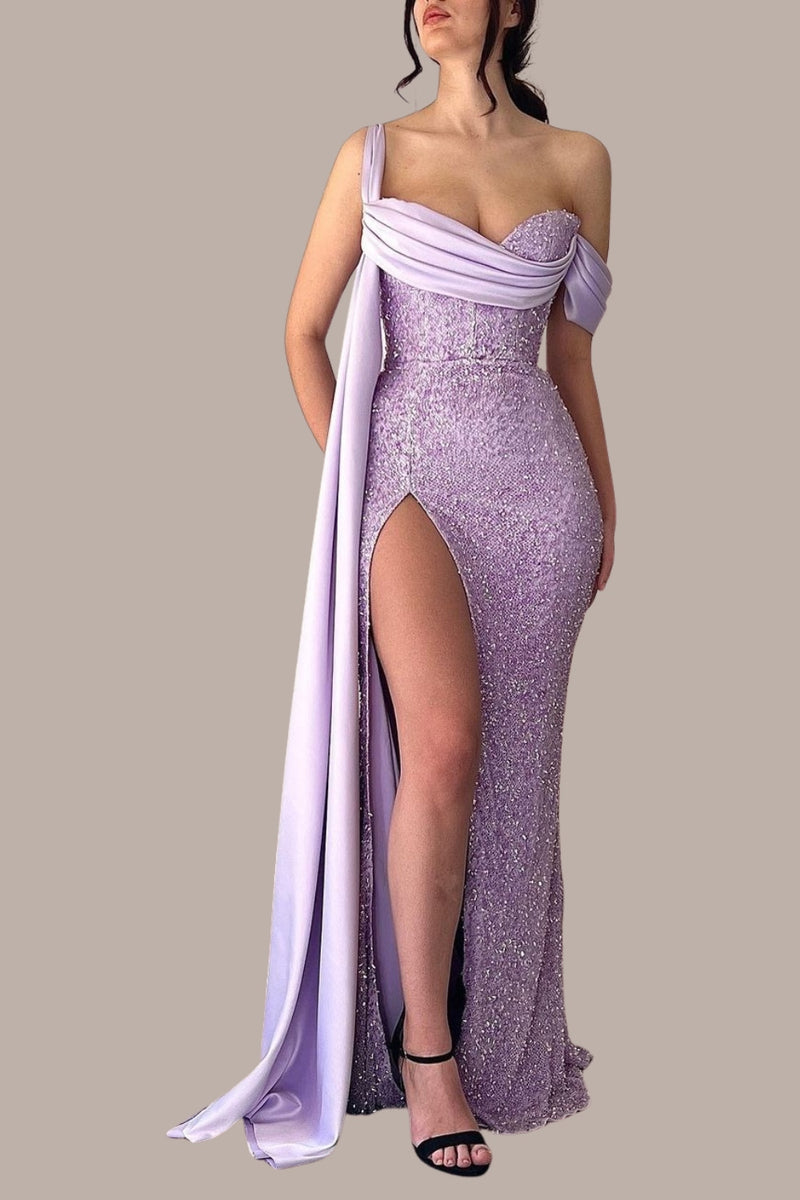 Load image into Gallery viewer, Mermaid Sparkly Purple Long Prom Dress with Slit