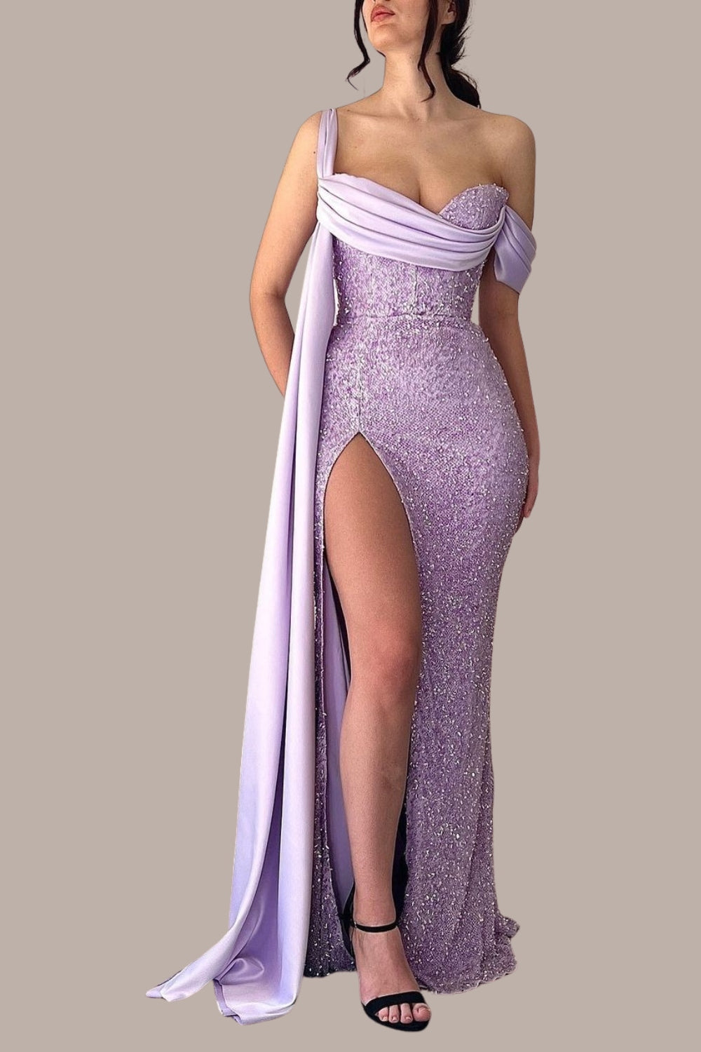 Mermaid Sparkly Purple Long Prom Dress with Slit