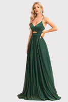 Load image into Gallery viewer, Sparkly Backless Dark Green Long Prom Dress