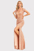 Load image into Gallery viewer, Sparkly Off The Shoulder Blush Long Prom Dress with Slit