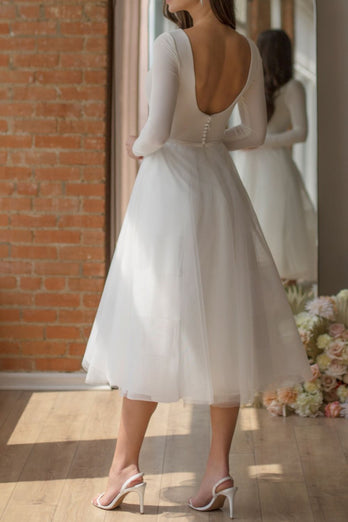Tulle White Wedding Dress with Long Sleeves