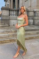 Load image into Gallery viewer, Backless Green Prom Dress with Fringes