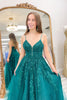 Load image into Gallery viewer, Spaghetti Straps Lace-Up Back Dark Blue Corset Prom Dress with Appliques