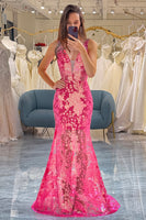 Load image into Gallery viewer, Mermaid Fuchsia Sequins Prom Dress
