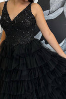 Load image into Gallery viewer, Fuchsia Princess A-Line Spaghetti Straps Sequin Tiered Long Prom Dress with Slit