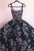 Load image into Gallery viewer, Women Black A-Line Corset Long Prom Dress with Appliques Square Neck Pleated Evening Party Dress