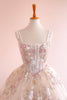 Load image into Gallery viewer, Floral Black A-Line Pleated Square Neck Long Prom Dress with Appliques