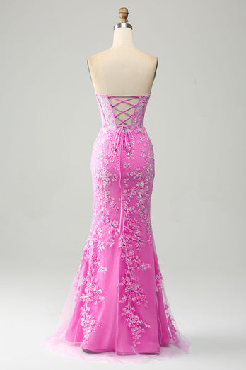 Light Blue Mermaid Sweetheart Corset Appliques Prom Dress With Side Slit