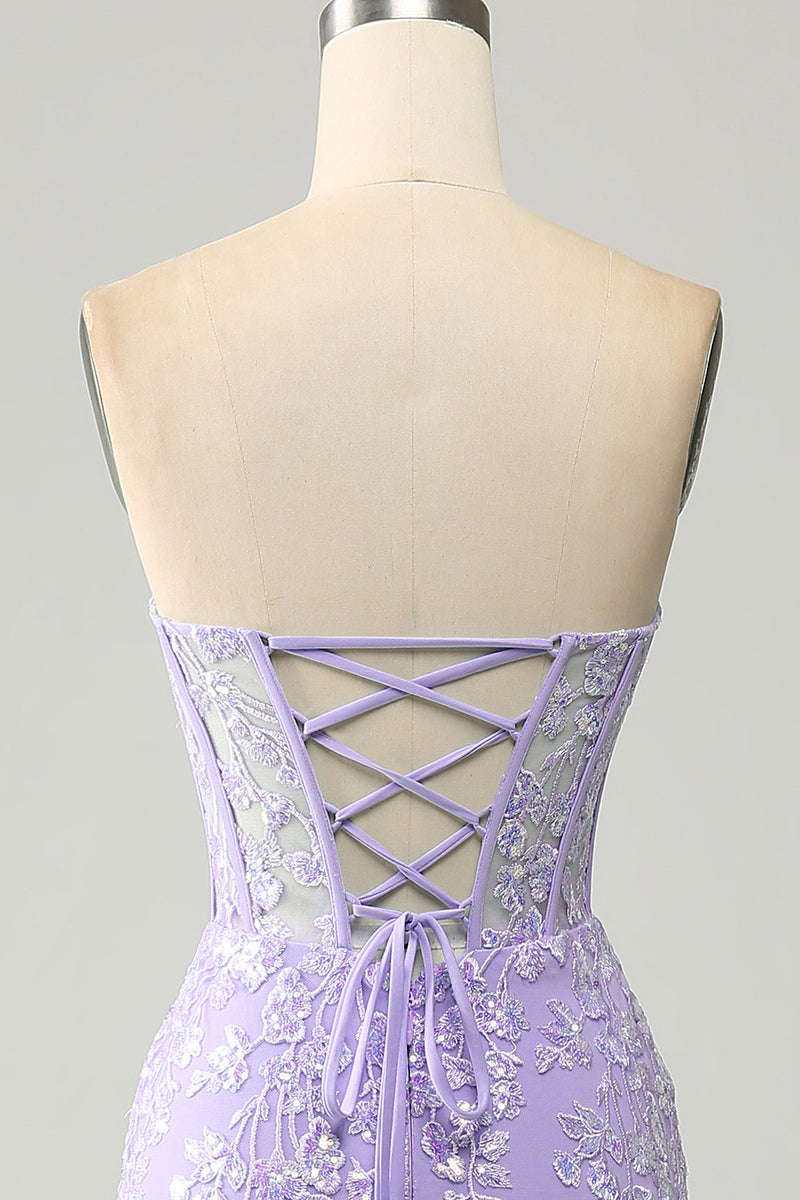 Load image into Gallery viewer, Light Blue Mermaid Sweetheart Corset Appliques Prom Dress With Side Slit