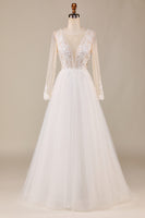 Load image into Gallery viewer, Tulle Ivory Long Sleeves Wedding Dress with Lace