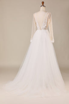 Tulle Ivory Long Sleeves Wedding Dress with Lace