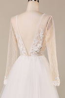 Load image into Gallery viewer, Tulle Ivory Long Sleeves Wedding Dress with Lace