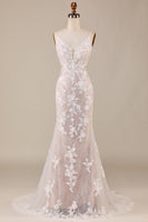Load image into Gallery viewer, Mermaid Spaghetti Straps Ivory Bridal Dress with Appliques