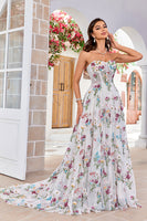 Load image into Gallery viewer, Tulle Sweep Train Ivory Long Wedding Dress with Embroidery