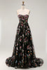Load image into Gallery viewer, Black Floral Strapless A Line Long Prom Dress