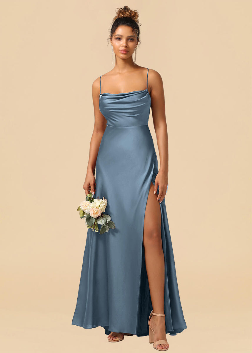 Load image into Gallery viewer, Lace-Up Back Burgundy Long Bridesmaid Dress with Slit
