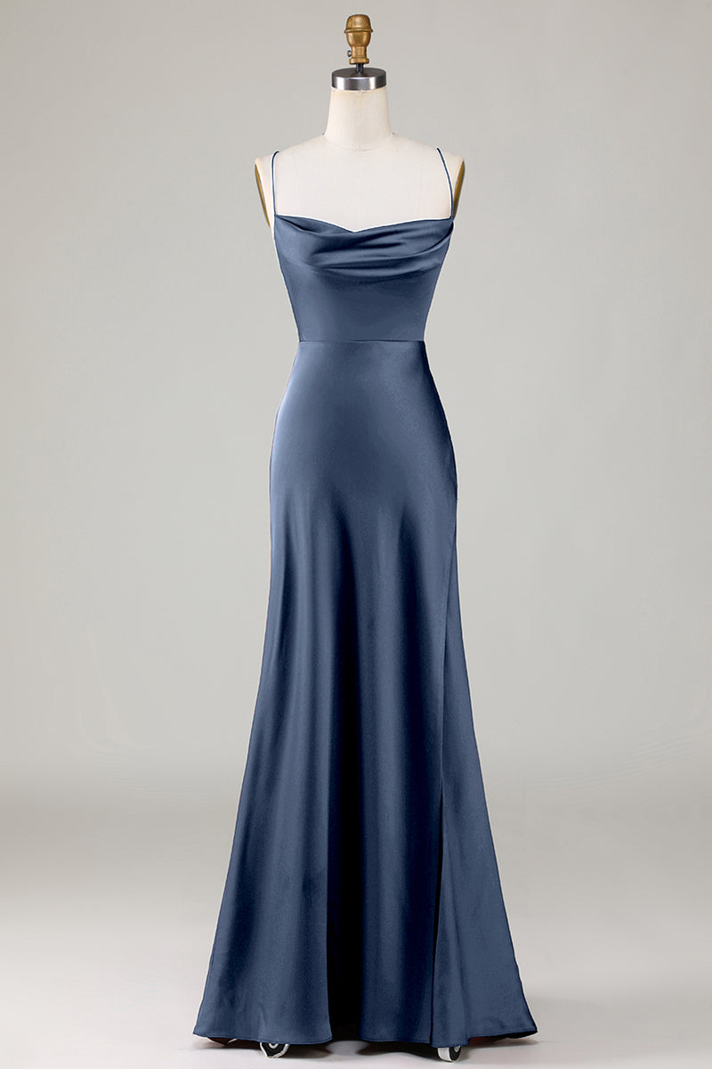 Load image into Gallery viewer, Lace-Up Back Burgundy Long Bridesmaid Dress with Slit