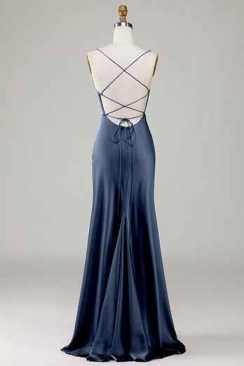 Lace-Up Back Burgundy Long Bridesmaid Dress with Slit