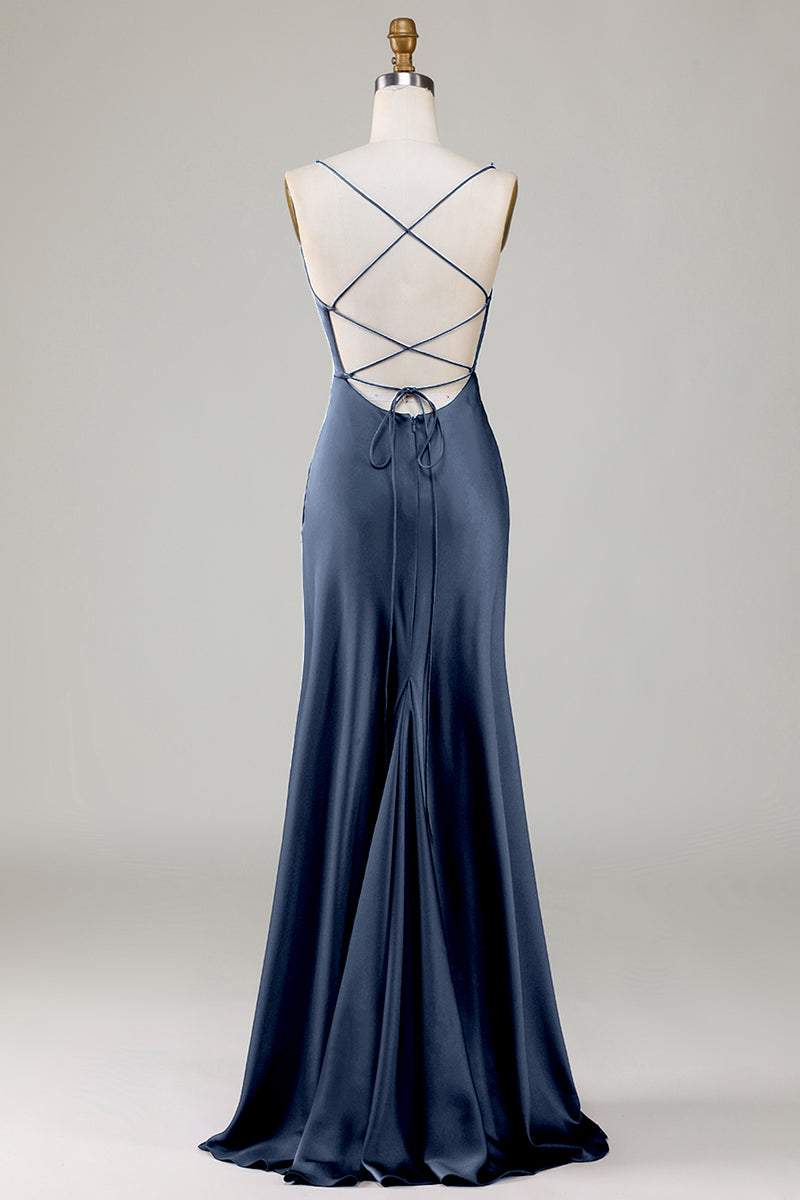 Load image into Gallery viewer, Lace-Up Back Burgundy Long Bridesmaid Dress with Slit