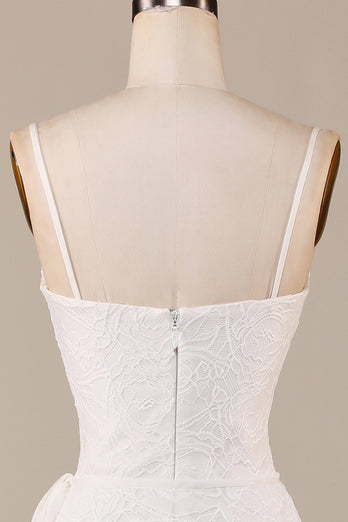 Tiered Spaghetti Straps Ivory Lace Bridal Dress