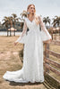 Load image into Gallery viewer, A-Line Ivory Lace Flare Sleeves Wedding Dress