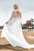 Load image into Gallery viewer, A-Line Ivory Lace Flare Sleeves Wedding Dress
