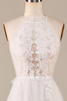 Load image into Gallery viewer, Tulle Open Back Sweep Train Ivory Wedding Dress with Lace