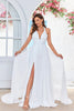 Load image into Gallery viewer, A-Line Halter Ivory Sweep Train Wedding Dress with Split Front