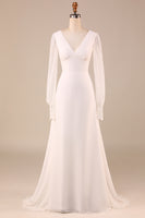 Load image into Gallery viewer, Open Back Ivory Wedding Dress with Long Sleeves