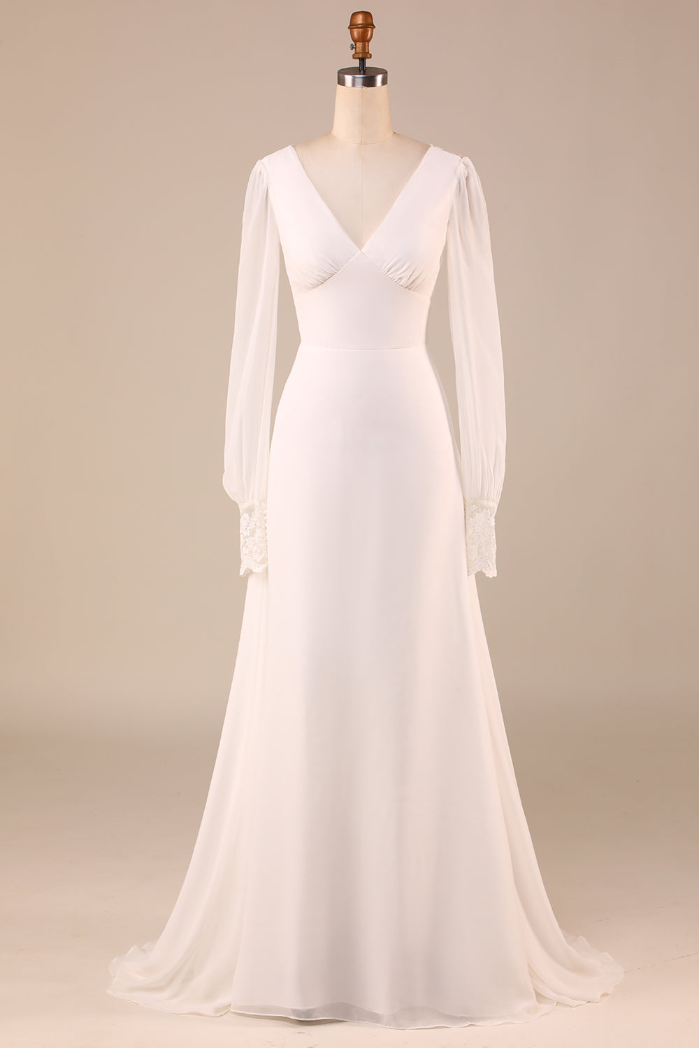 Open Back Ivory Wedding Dress with Long Sleeves