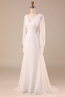 Load image into Gallery viewer, Open Back Ivory Wedding Dress with Long Sleeves