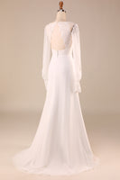 Load image into Gallery viewer, Open Back Ivory Wedding Dress with Long Sleeves