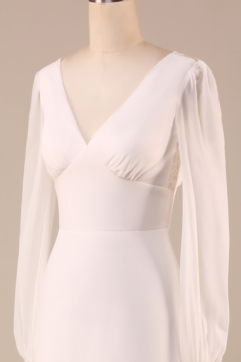 Load image into Gallery viewer, Open Back Ivory Wedding Dress with Long Sleeves