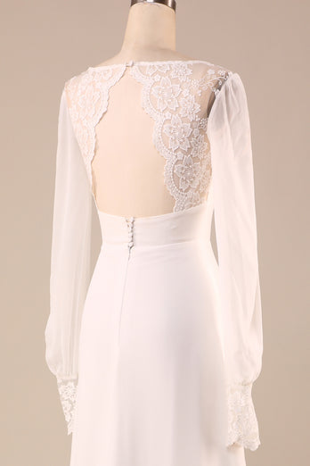 Open Back Ivory Wedding Dress with Long Sleeves