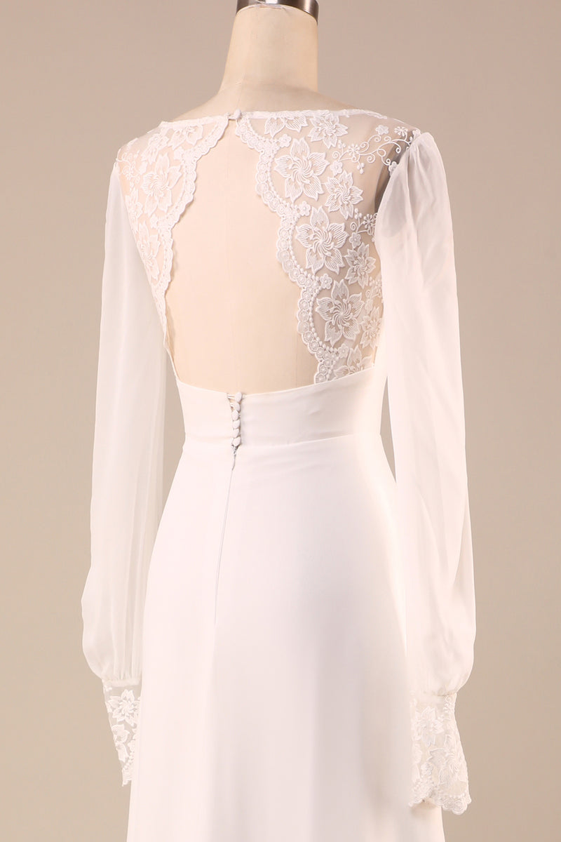 Load image into Gallery viewer, Open Back Ivory Wedding Dress with Long Sleeves