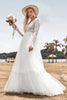 Load image into Gallery viewer, A-Line Tulle Long Sleeves Ivory Wedding Dress with Lace