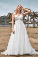 Load image into Gallery viewer, Sparkly Tulle Ivory Long Wedding Dress with Beading