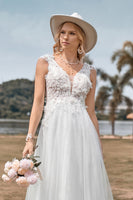 Load image into Gallery viewer, Sparkly Tulle Ivory Long Wedding Dress with Beading