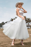 Load image into Gallery viewer, Tulle Spaghetti Straps Ivory Wedding Dress with Corset