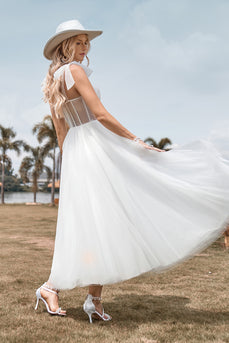 Tulle Spaghetti Straps Ivory Wedding Dress with Corset