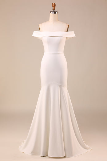 Mermaid Off The Shoulder Ivory Bridal Dress with Bownot