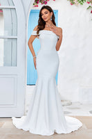 Load image into Gallery viewer, Off The Shoulder Mermaid Ivory Bridal Dress with Bownot