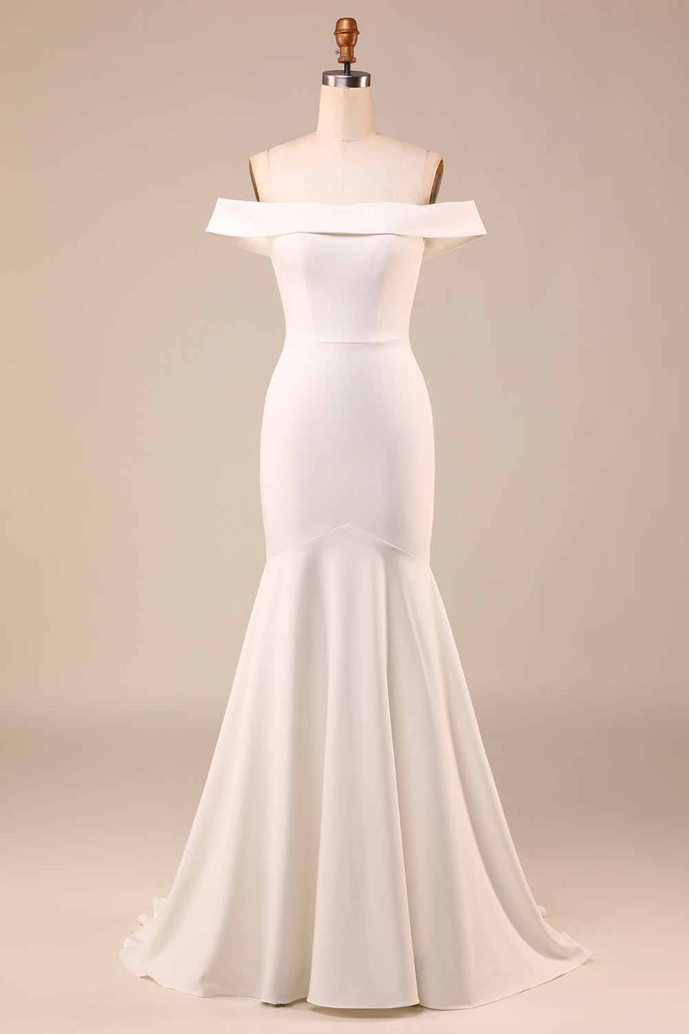 Mermaid Off The Shoulder Ivory Bridal Dress with Bownot
