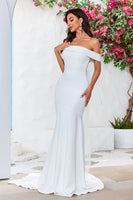 Load image into Gallery viewer, Off The Shoulder Mermaid Ivory Bridal Dress with Bownot