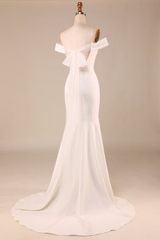 Mermaid Off The Shoulder Ivory Bridal Dress with Bownot