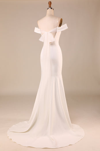 Mermaid Off The Shoulder Ivory Bridal Dress with Bownot