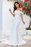 Load image into Gallery viewer, Off The Shoulder Mermaid Ivory Bridal Dress with Bownot