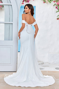 Off The Shoulder Mermaid Ivory Bridal Dress with Bownot